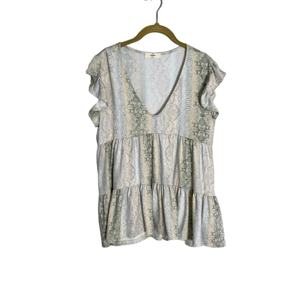 Entro Neutral Reptile Snake V Neck Blouse Medium